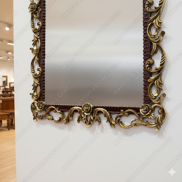 Large Mahogany Ornate Rococo Mirror (H 84” x W 45”)