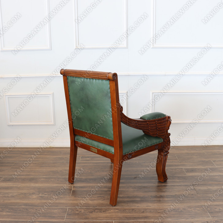 Mahogany Carved Occasional Lion Chair w/ Genuine Leather