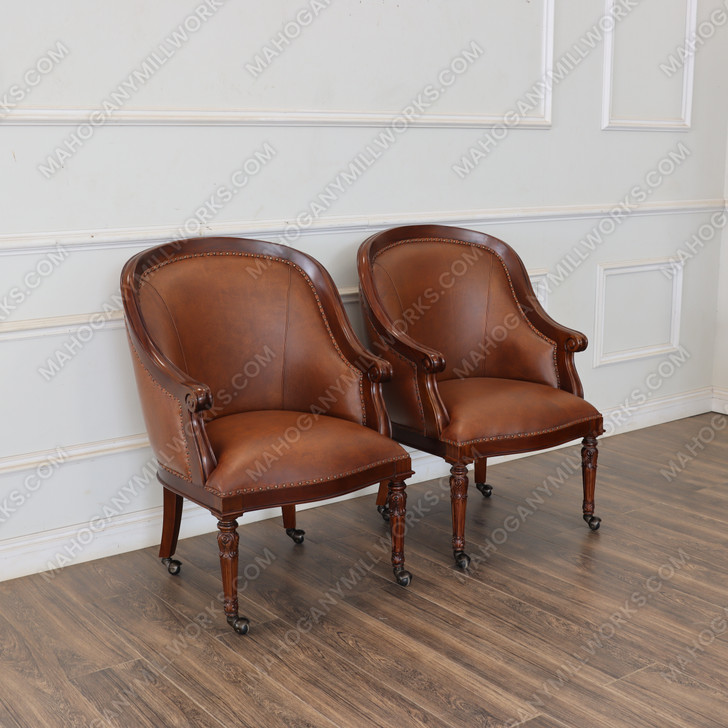 Genuine Leather Office Conference Club Chair on Castors