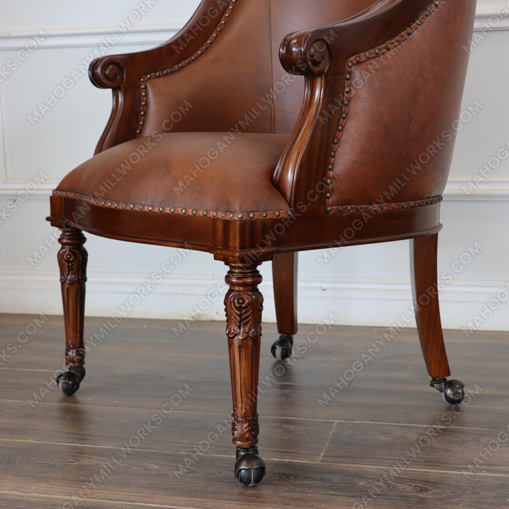 Genuine Leather Office Conference Club Chair on Castors