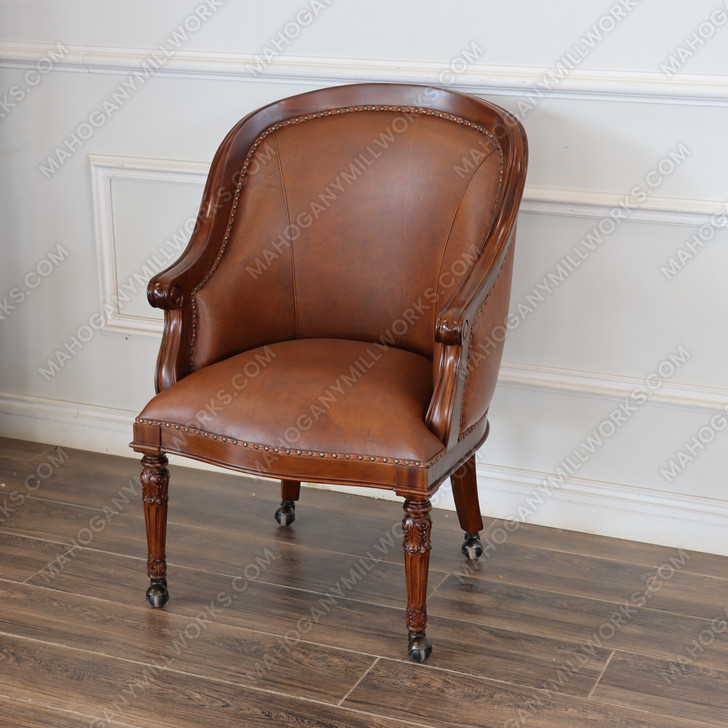 Genuine Leather Office Conference Club Chair on Castors
