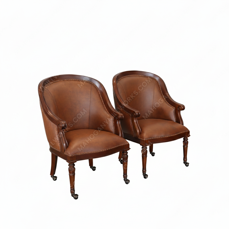 Genuine Leather Office Conference Club Chair on Castors