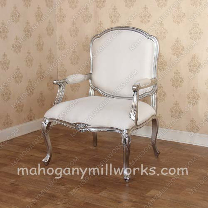 Silver Finish Provincial Accent Chair w/ White Fabric