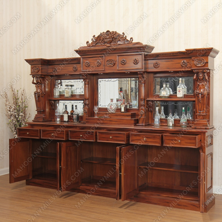 10.5ft Custom Mahogany Lady Carved Saloon Pub Bar