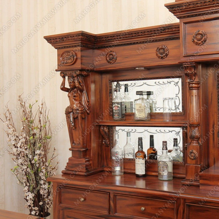 10.5ft Custom Mahogany Lady Carved Saloon Pub Bar