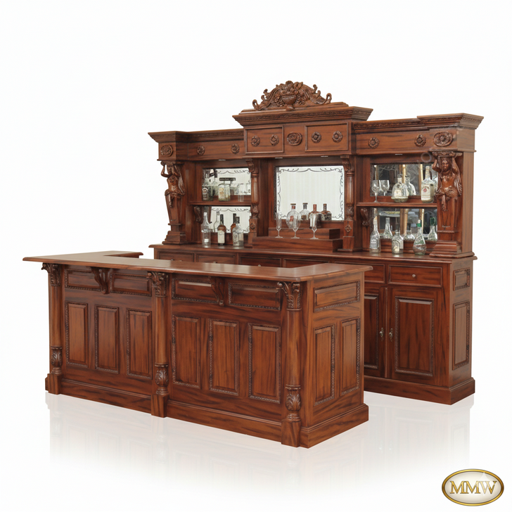 10.5ft Mahogany Lady Carved Saloon Bar