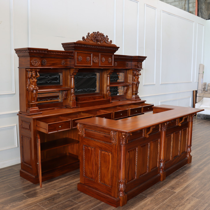 10.5ft Light Mahogany Lady Carved Saloon Bar