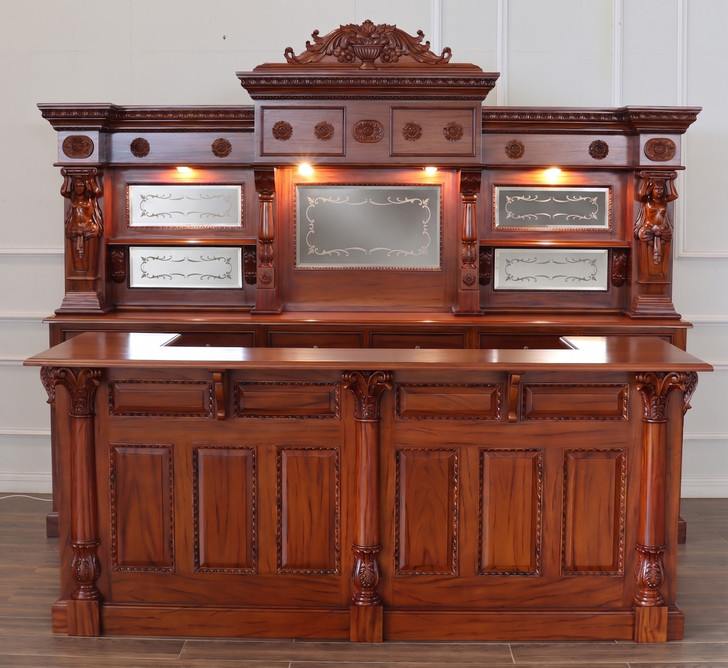 10.5ft Light Mahogany Lady Carved Saloon Bar