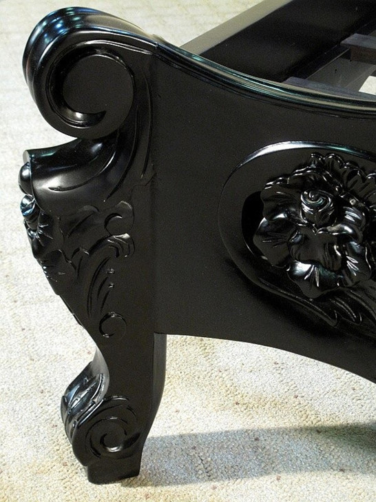 Glossy Black French Rococo Carved Panel Bed