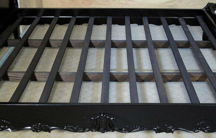 Glossy Black French Rococo Carved Panel Bed