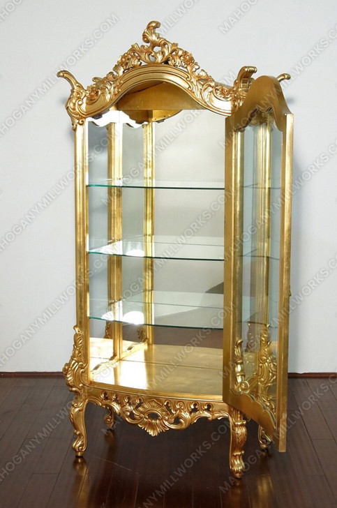 Gold Leaf Rococo Vitrine Curio Cabinet
