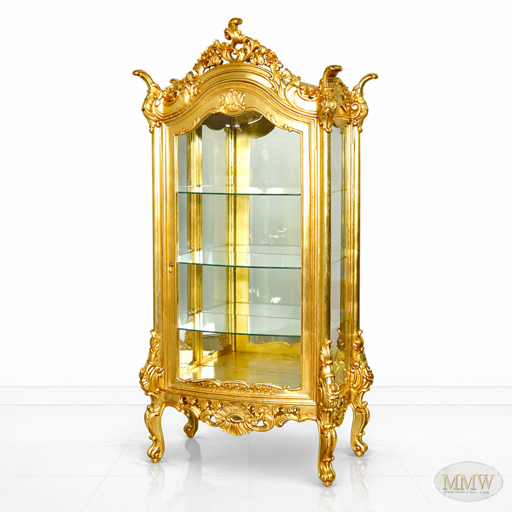 Gold Leaf Rococo Vitrine Curio Cabinet
