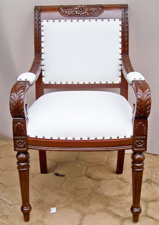 Set of 10 Solid Mahogany Regency Dining Chairs w/ White Muslin