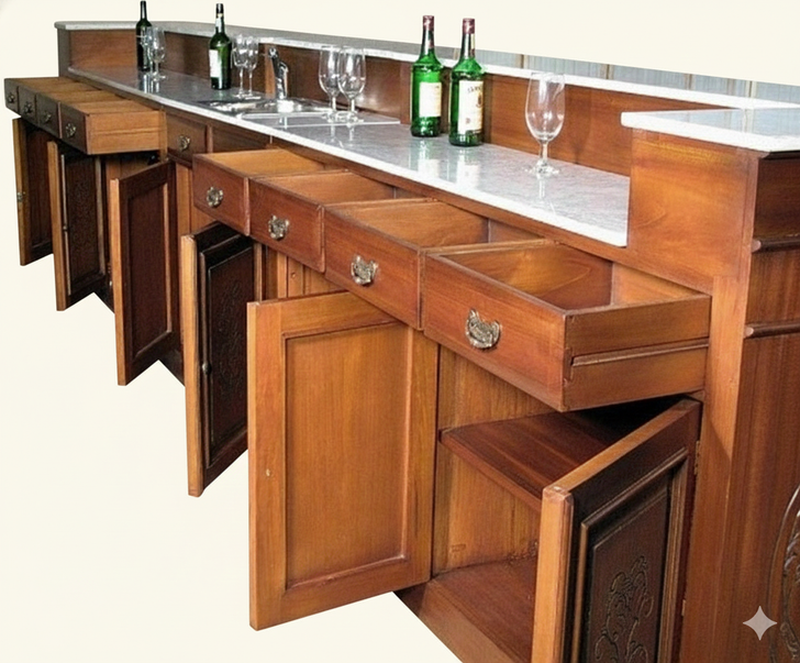 16ft Light Carved Marble Top Pub Bar Set