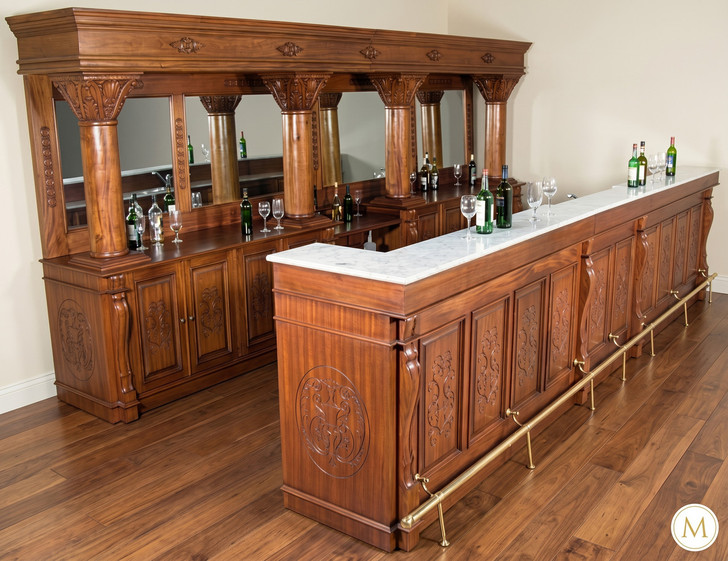 16ft Light Carved Mahogany Marble Top Pub Bar