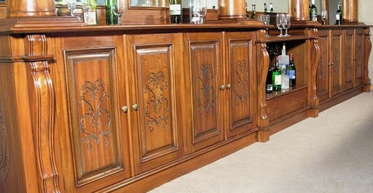 16ft Light Carved Mahogany Marble Top Pub Bar