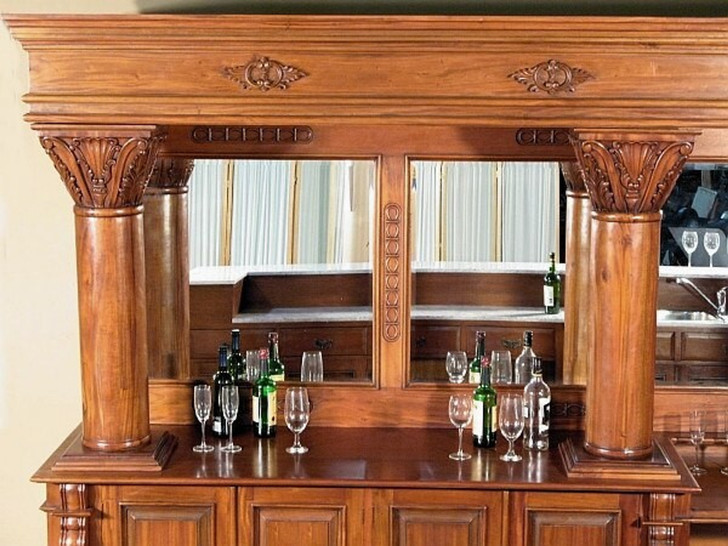16ft Light Carved Mahogany Marble Top Pub Bar