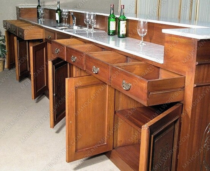 16ft Light Carved Mahogany Marble Top Pub Bar