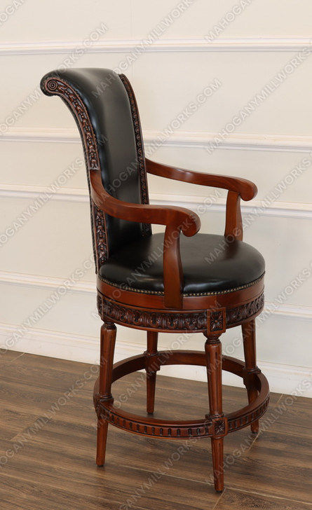 Genuine Leather Upholstered Swivel Bar Height Barstool w/ Arms (Poznan)