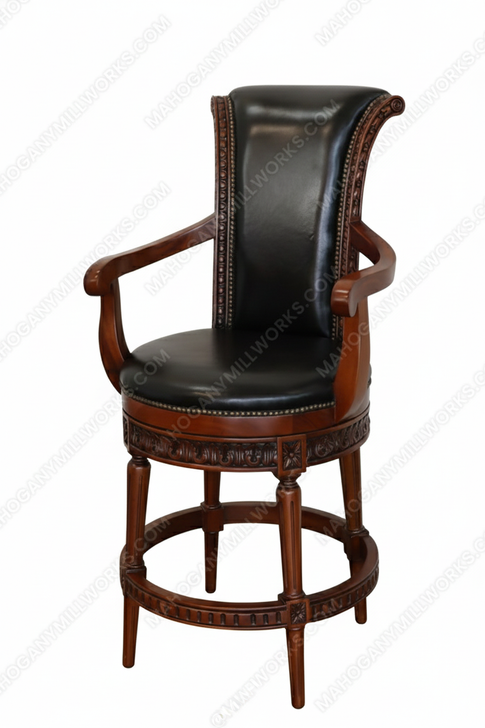 Genuine Leather Upholstered Swivel Bar Height Barstool w/ Arms (Poznan)