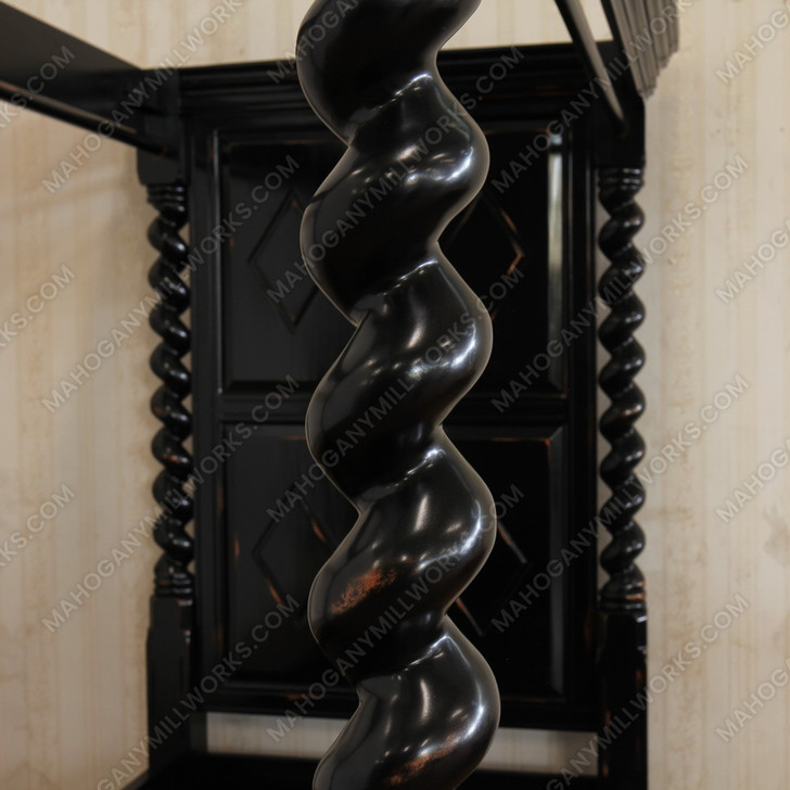 Custom Mahogany Black Distressed XL Twin Canopy Four Post Bed