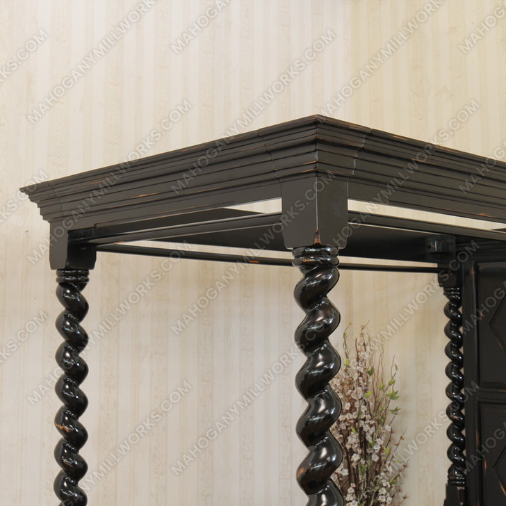 Black Distressed XL Twin Canopy Four Post Bed