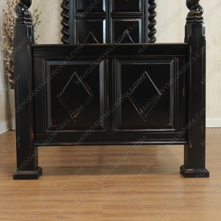 Black Distressed XL Twin Canopy Four Post Bed