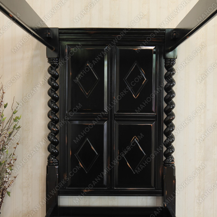 Custom Mahogany Black Distressed XL Twin Canopy Four Post Bed