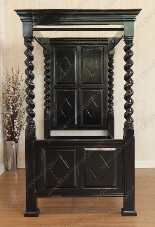 Custom Mahogany Black Distressed XL Twin Canopy Four Post Bed