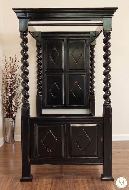 Black Distressed XL Twin Canopy Four Post Bed