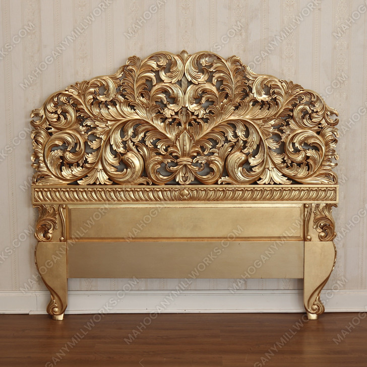 Antiqued Gold Leaf Rococo Queen Headboard