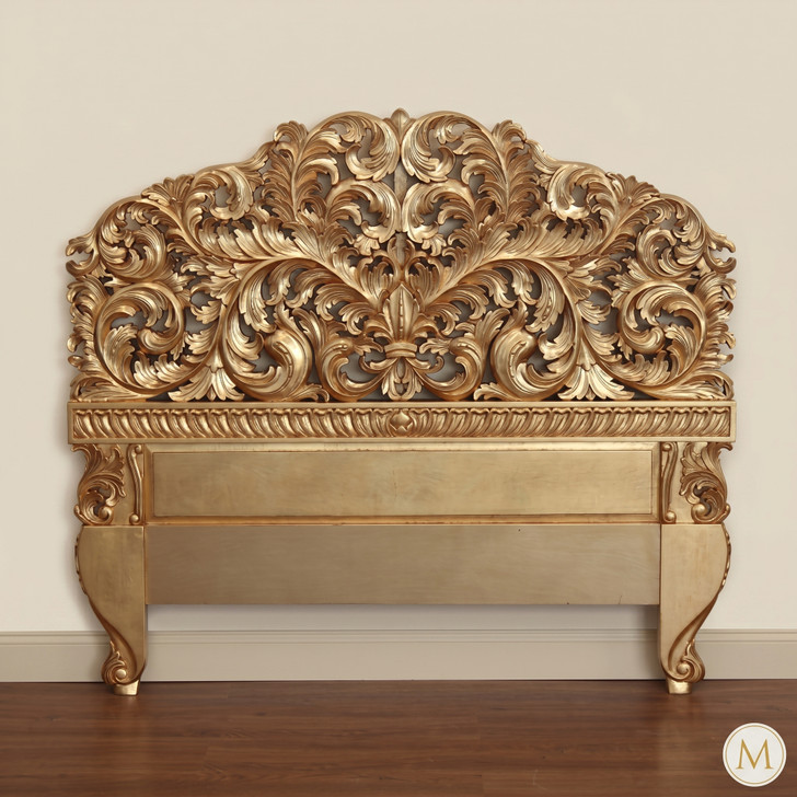 Antiqued Gold Leaf Rococo Queen Headboard