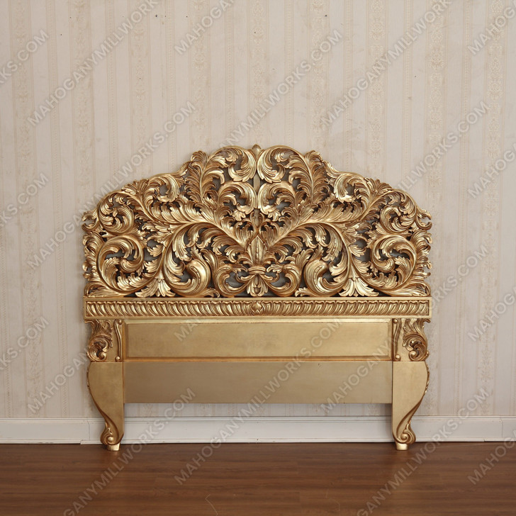 Antiqued Gold Leaf Rococo Queen Headboard