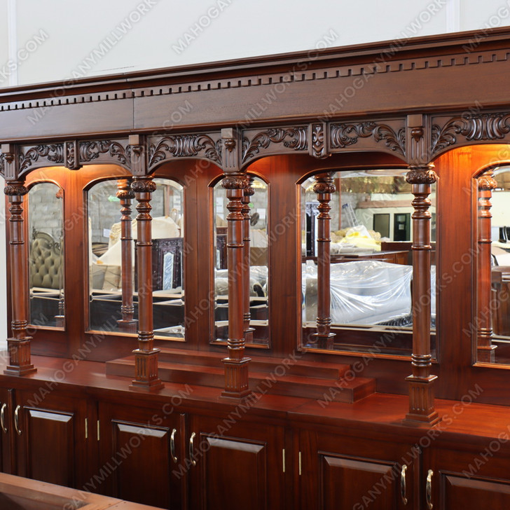 9ft Mahogany Pub Bar Set w/ Brass Hand & Foot Rails