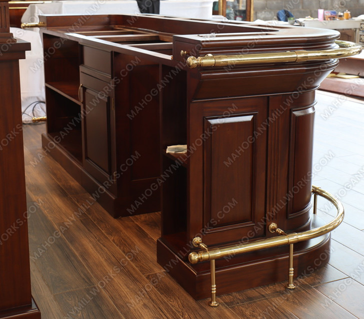 9ft Mahogany Pub Bar Set w/ Brass Hand & Foot Rails