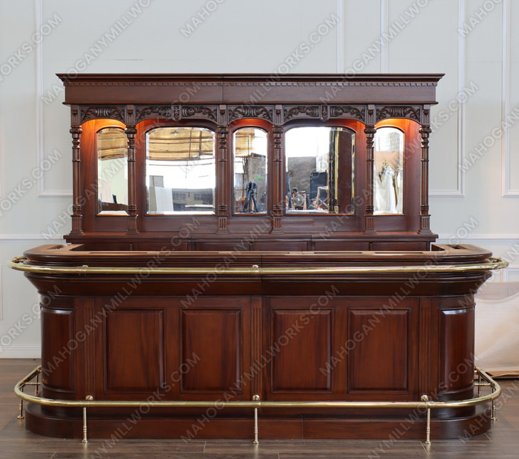 9ft Mahogany Pub Bar Set w/ Brass Hand & Foot Rails