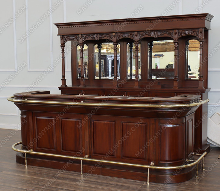 9ft Mahogany Pub Bar Set w/ Brass Hand & Foot Rails