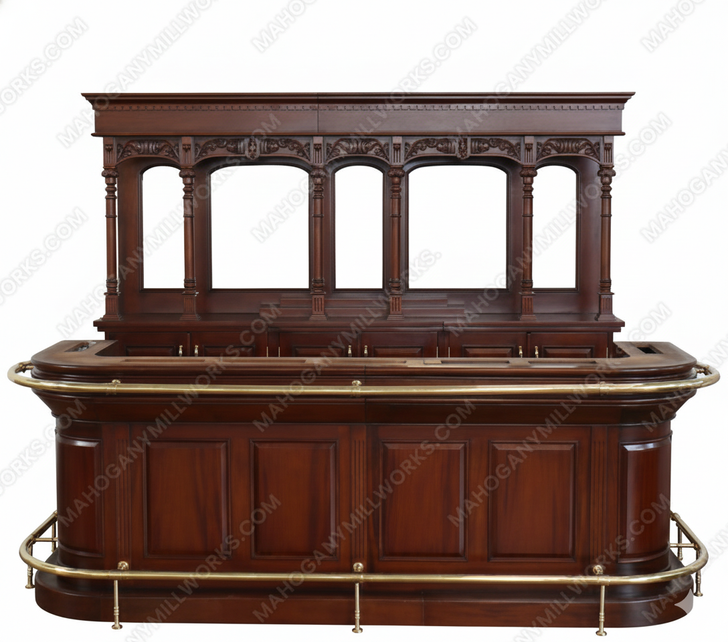 9ft Mahogany Pub Bar Set w/ Brass Hand & Foot Rails
