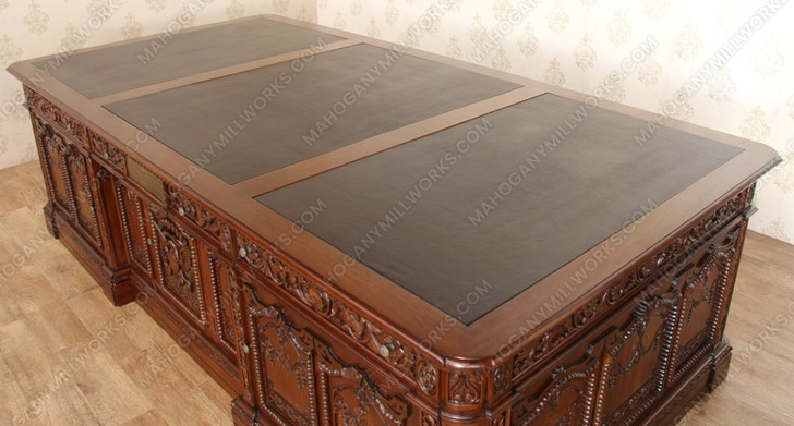 9ft Mahogany President's Resolute Office Desk w/ Genuine Leather Top