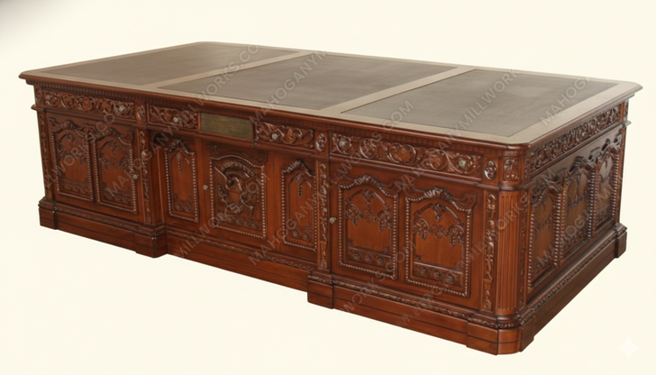 9ft Mahogany President's Resolute Office Desk w/ Genuine Leather Top