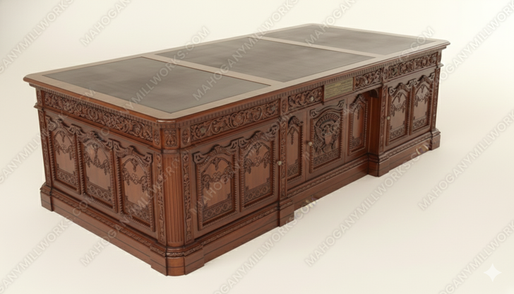 9ft Mahogany President's Resolute Office Desk w/ Genuine Leather Top