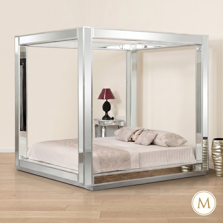 Modern Mirrored Four Poster Canopy Bed