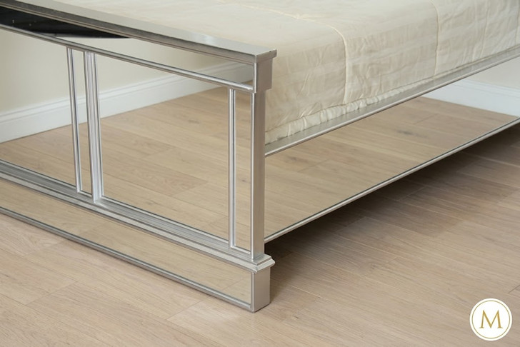 Modern Mirrored Panel Bed w/ Tall Headboard