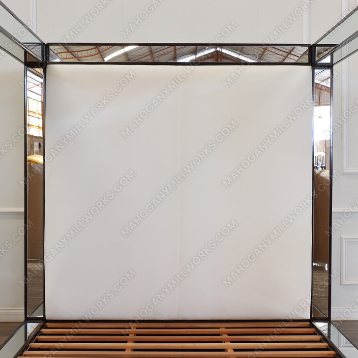 Luxurious Mirrored Canopy Bed w/ White Upholstered Headboard