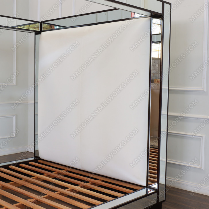 Luxurious Mirrored Canopy Bed w/ White Upholstered Headboard