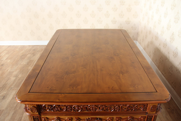 7ft Mahogany Presidential Resolute Desk w/ Mappa Burl Inlay Wood Top - 2-Tone