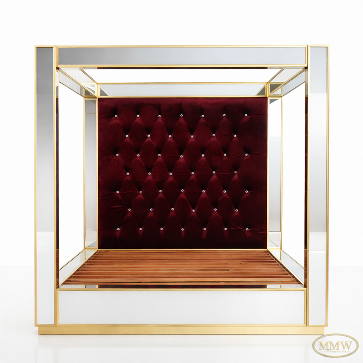 Glamorous gold and velvet mirrored canopy bed