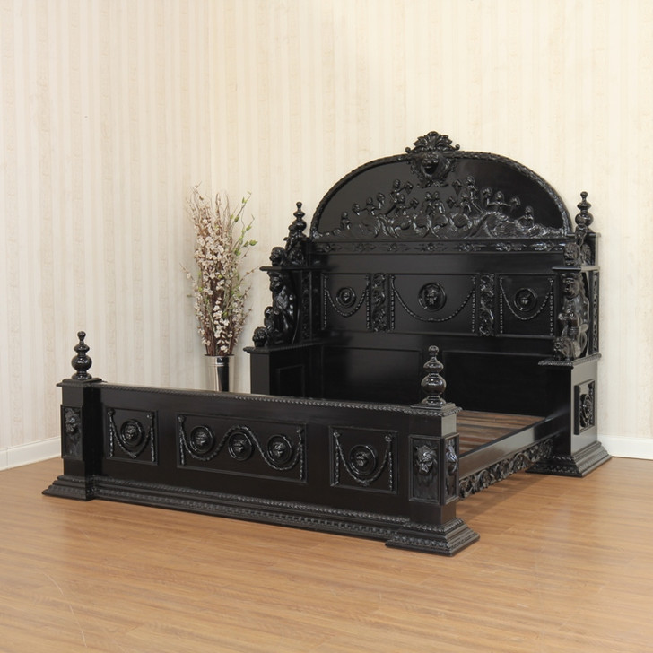 Custom Black Heavily Ornate Medieval Gothic Mansion Bed
