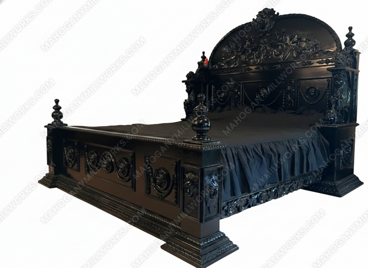 Black Gothic Heavily Ornate Bed w/ Customized Carvings