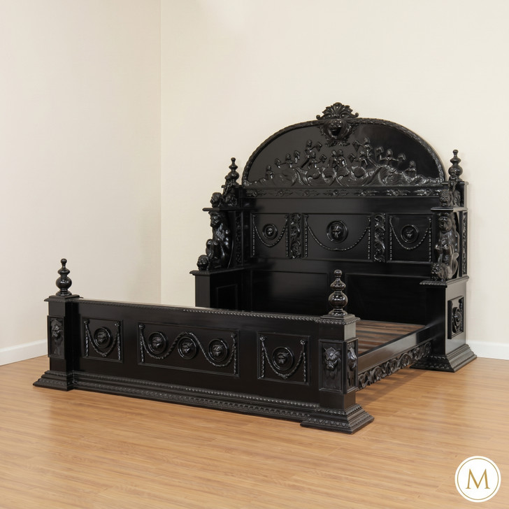 Black Gothic Heavily Ornate Bed w/ Customized Carvings
